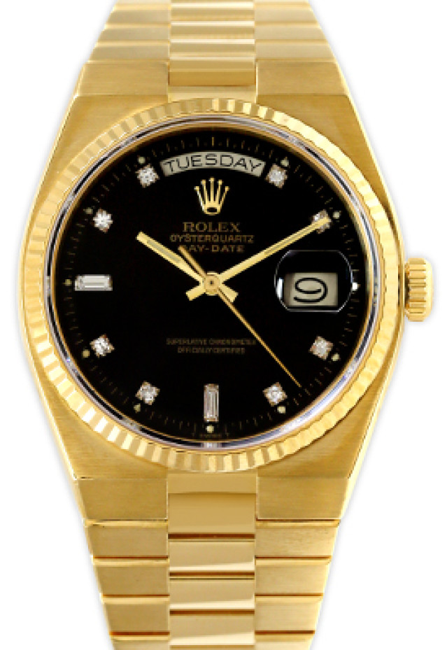 Rolex 19018 Yellow Gold on Oysterquartz Black Diamond Dial